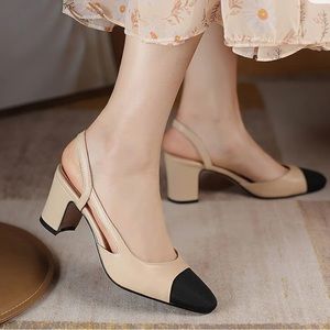 Nude and Black Sling Back Pumps 9 NWT